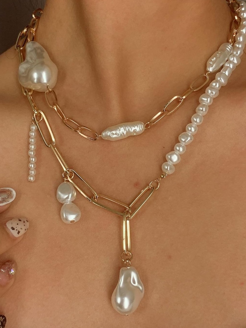 Layered Baroque Pearl Chain Necklace | Coastal Luxe Statement Jewelry